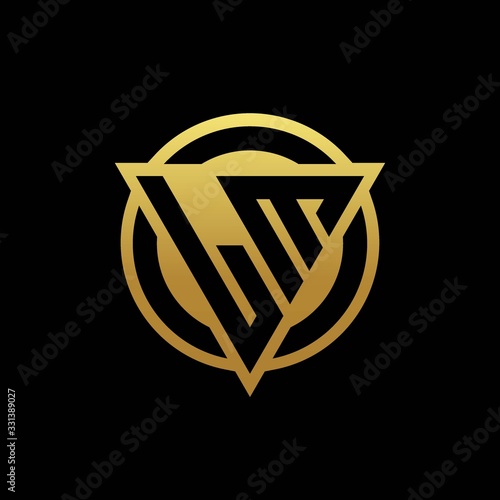 LM logo monogram with triangle shape and circle rounded isolated on gold colors