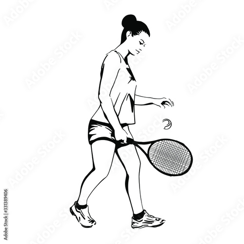 girl tennis table, racket stroke of the sword, sport, vector illustration hand-drawn brush strokes © elenbushe