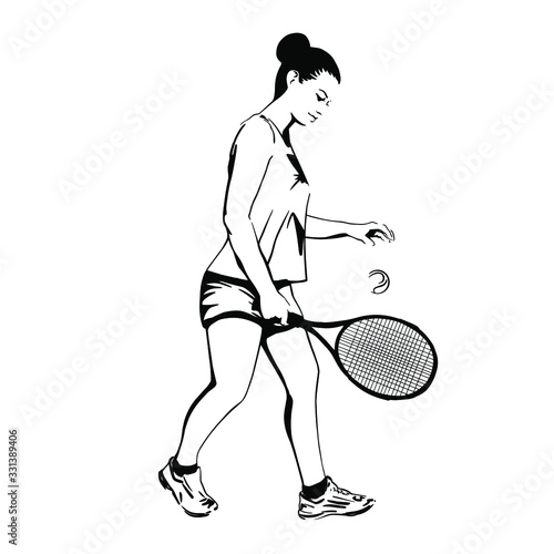 girl tennis table, racket stroke of the sword, sport, vector illustration hand-drawn brush strokes