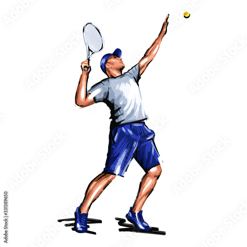 Man tennis player vector silhouette isolated on white background. Sport tennis silhouette isolated. Man recreation after work, anti stress therapy. © elenbushe