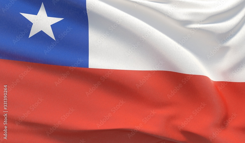 Waving national flag of Chile. Waved highly detailed close-up 3D render. Waving national flag of Chile. Waved highly detailed close-up 3D render.