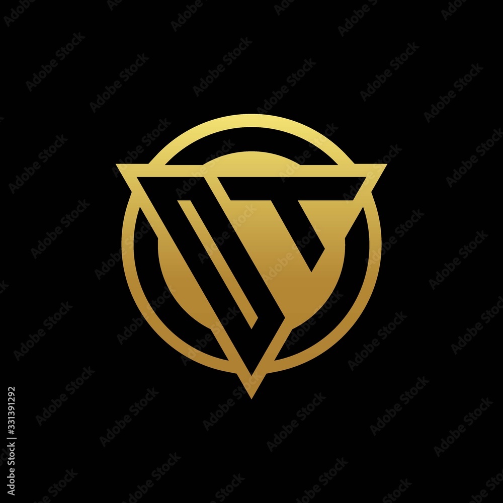OT logo monogram with triangle shape and circle rounded isolated on gold colors OT logo monogram with triangle shape and circle rounded isolated on gold colors