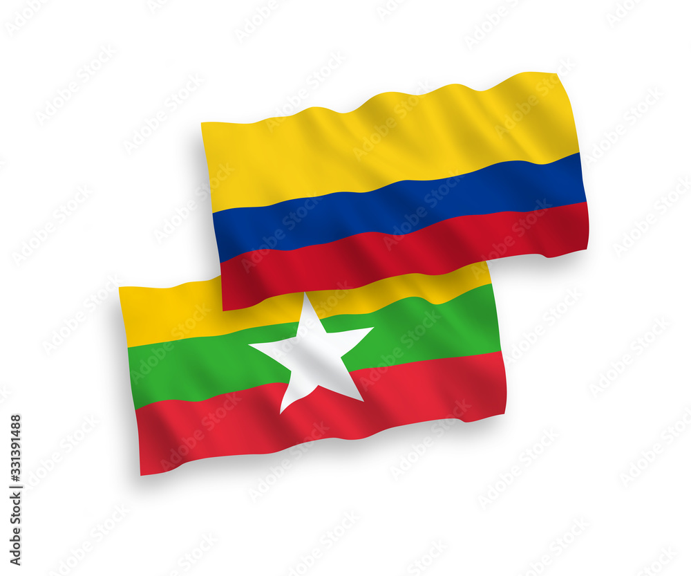 Flags of Colombia and Myanmar on a white background