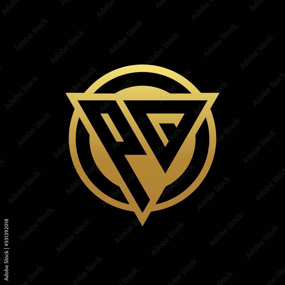 PQ logo monogram with triangle shape and circle rounded isolated on gold colors PQ logo monogram with triangle shape and circle rounded isolated on gold colors