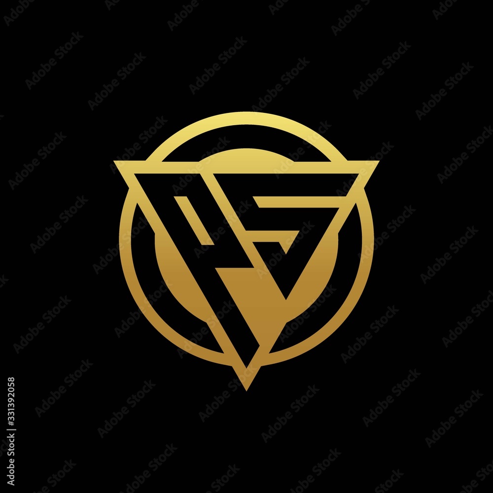 PS logo monogram with triangle shape and circle rounded isolated on gold colors PS logo monogram with triangle shape and circle rounded isolated on gold colors