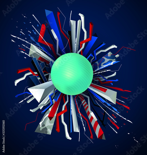 vector illustration, realistic spotr fitness ball, abstract blue red white background