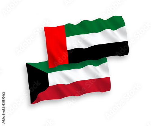 Flags of United Arab Emirates and Kuwait on a white background