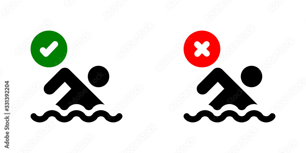 no swimming and swimming area, allowed and forbidden sign no swimming and swimming area, allowed and forbidden sign