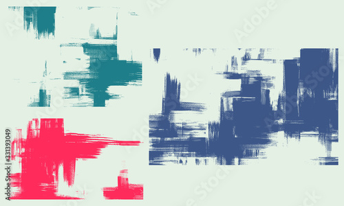 Rough acrylic paint strokes on canvas. Set of three abstract paintings, cross hatching monochrome grungy background