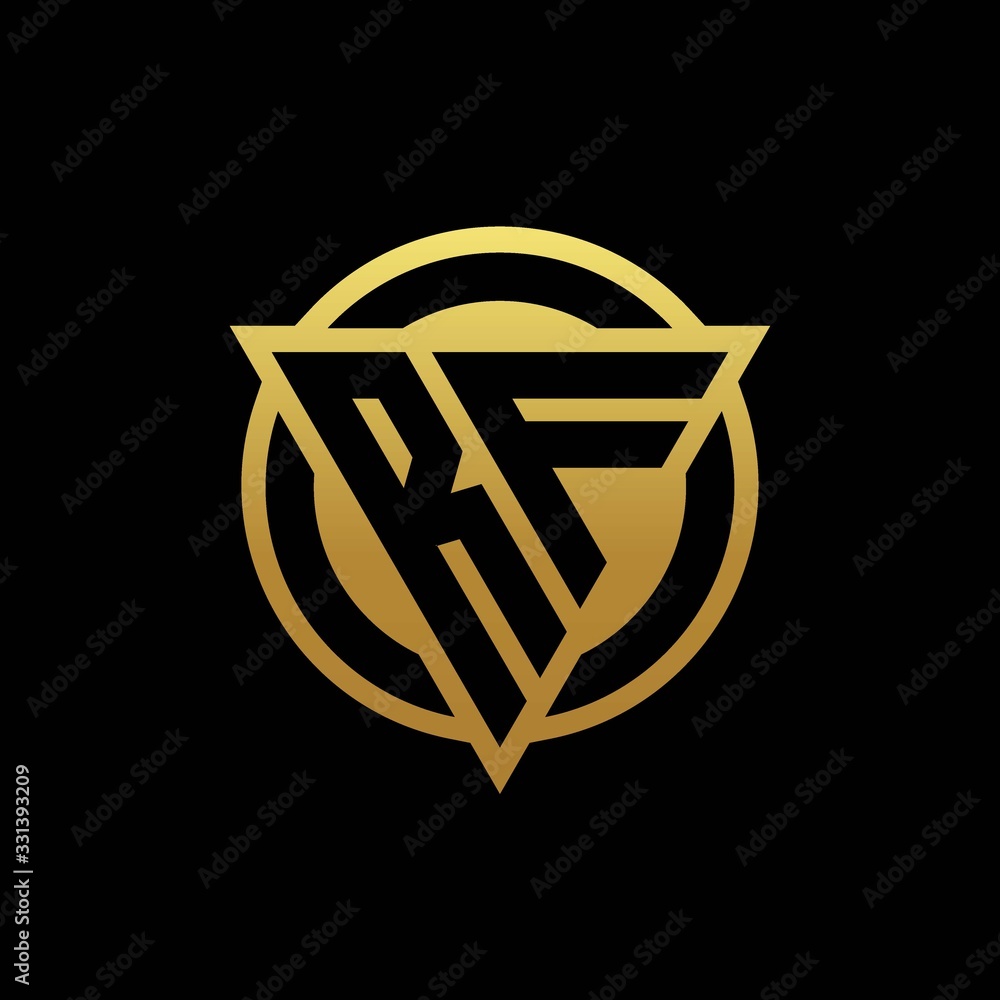 RF logo monogram with triangle shape and circle rounded isolated on gold colors RF logo monogram with triangle shape and circle rounded isolated on gold colors