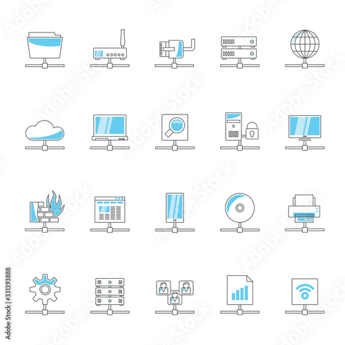 Line Computer Network and internet icons - vector icon set 