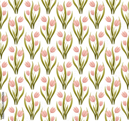 Spring tulip floral seamless pattern, Easter garden flower background