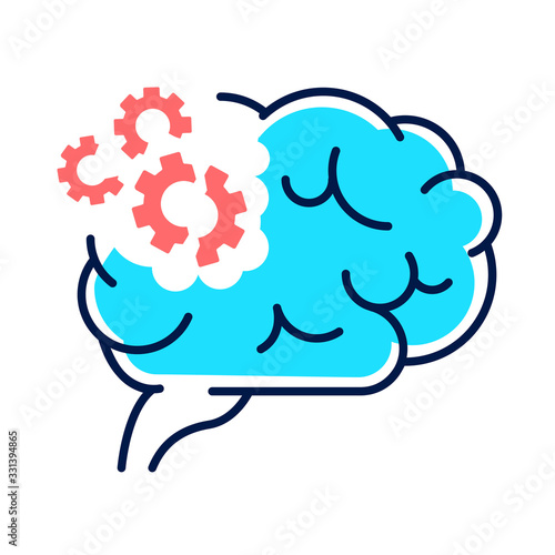 Brain disease dementia line color icon. Human organ concept. Decline in memory. Decrease in mental human abilities. Sign for web page, mobile app, button, logo. Editable stroke.