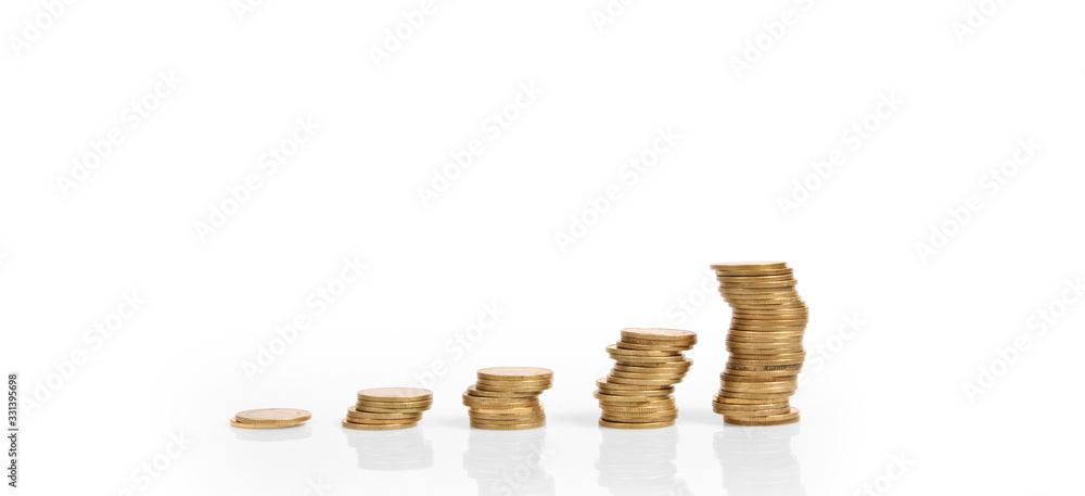 Graph stock market. Coins on stacks. investment and saving concept Graph stock market. Coins on stacks. investment and saving concept