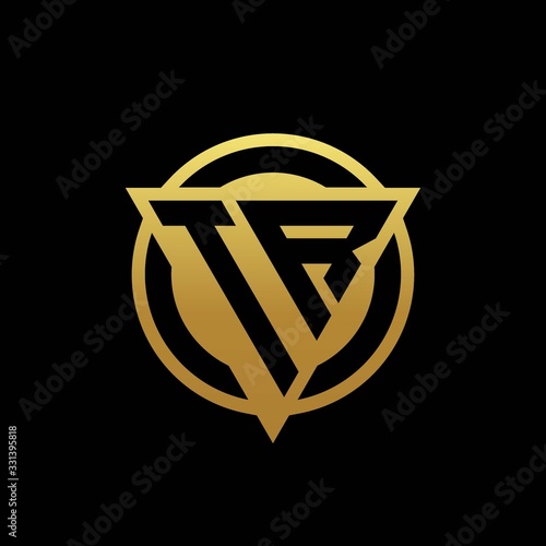 TR logo monogram with triangle shape and circle rounded isolated on gold colors photo