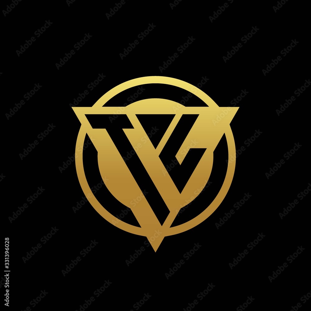 TL logo monogram with triangle shape and circle rounded isolated on gold colors