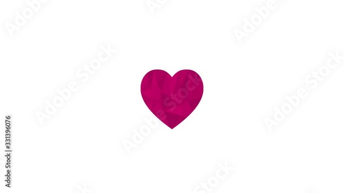 Beating heart animation. Vivid pink polygonal heart on the white background. 4k Valentine day looped animation. Usable for backgrounds, love story, banners, websites, social media, likes