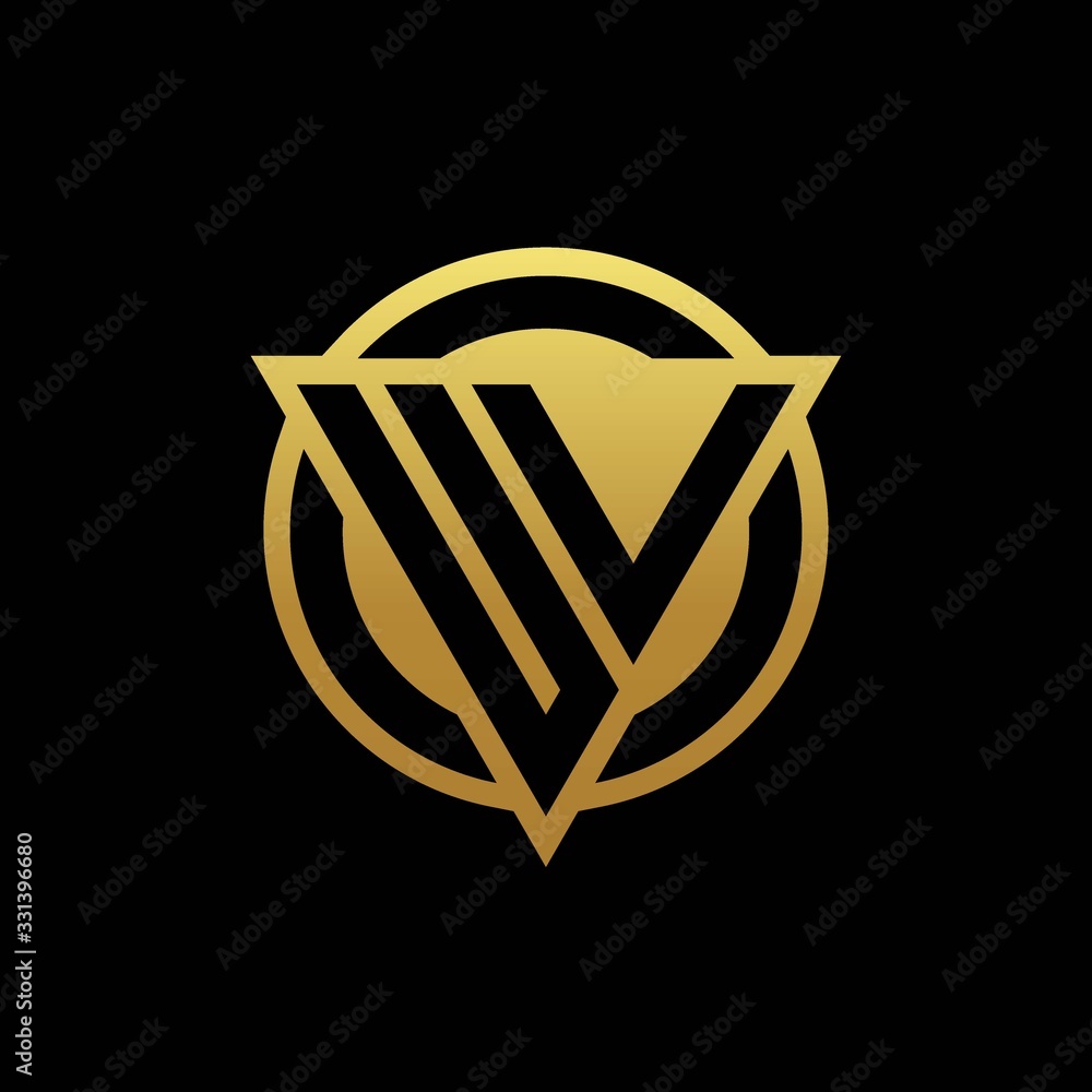 UV logo monogram with triangle shape and circle rounded isolated on gold colors UV logo monogram with triangle shape and circle rounded isolated on gold colors
