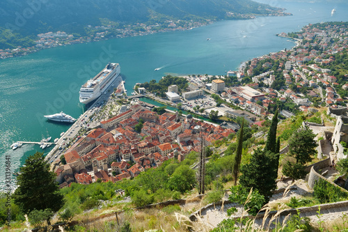 Fototapeta Naklejka Na Ścianę i Meble -  Aerial view of Bay of Kotor, Adriatic Sea, Montenegro