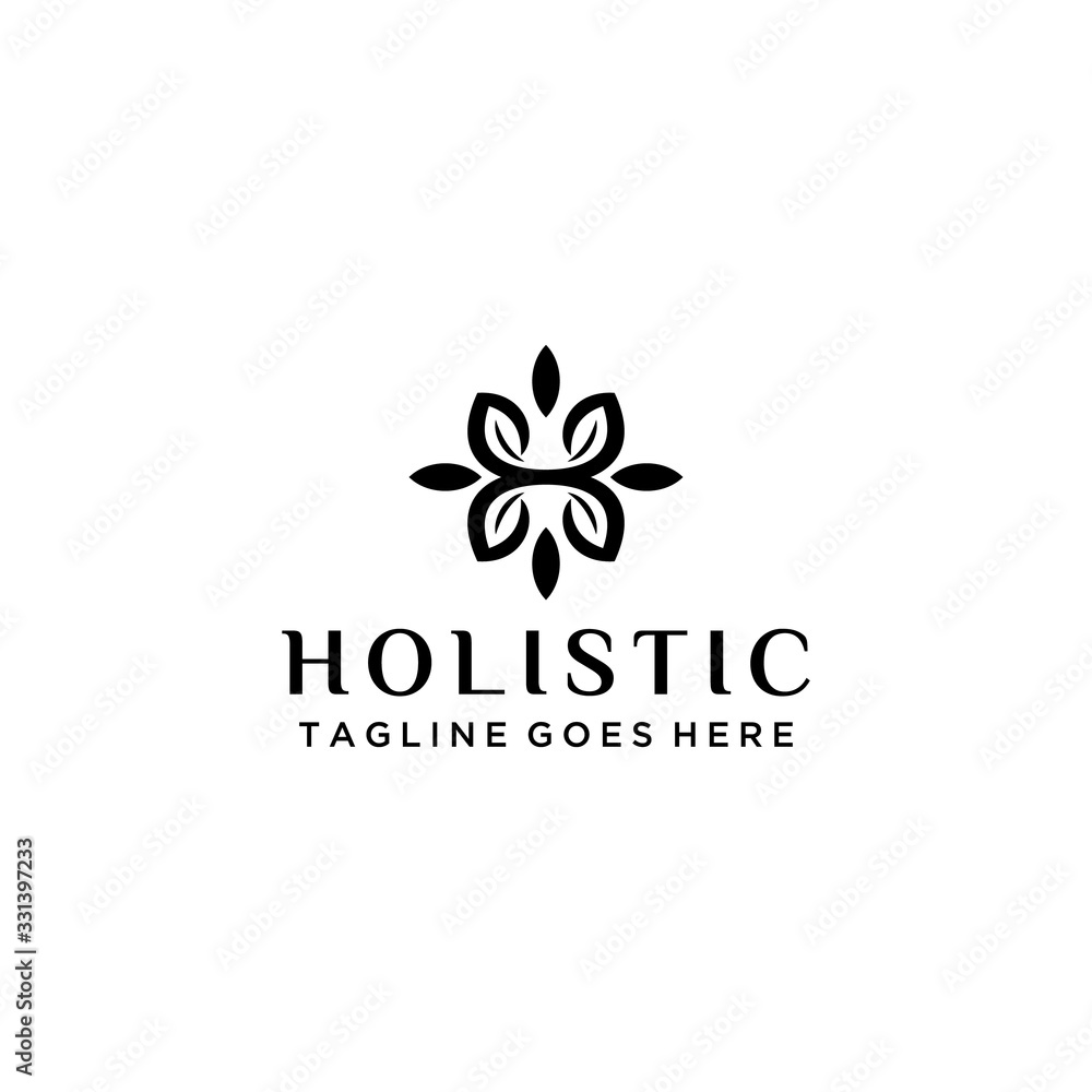 Illustration  initial logo H as holistic sign which is shaped like four leaves are interconnected.