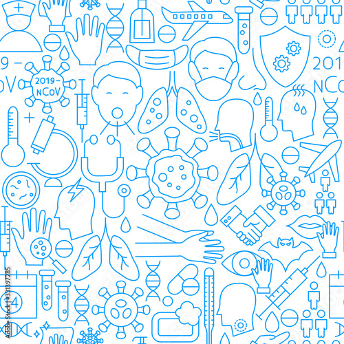 Coronavirus Line Seamless Pattern