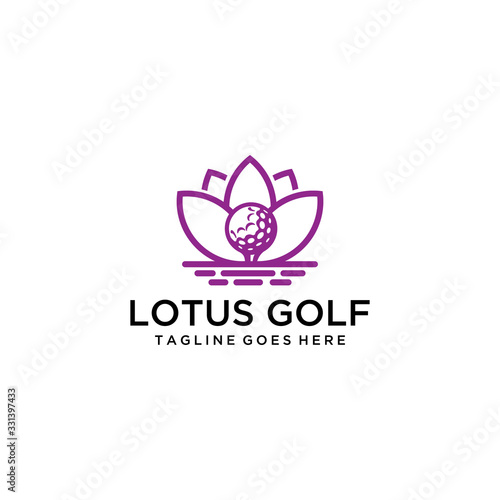 Fototapeta Naklejka Na Ścianę i Meble -  Illustration sign / logo for a clinic spa with a golf course with the concept of a golf ball in the middle of a lotus flower.