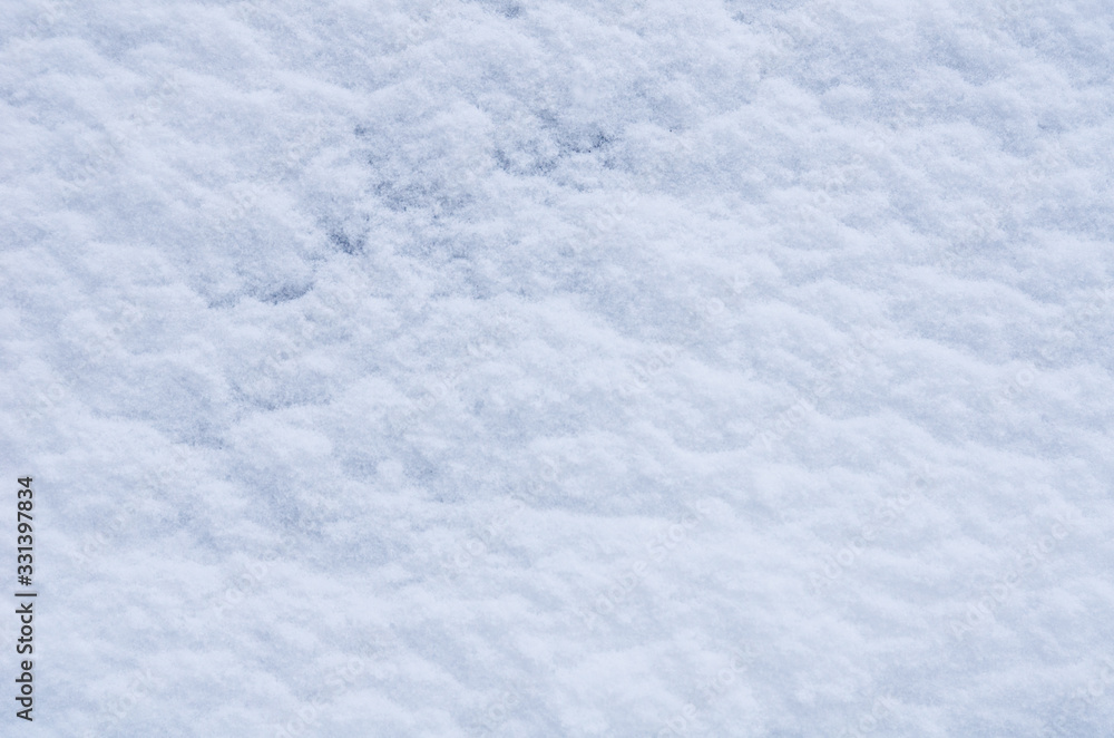 Snow texture top view, background with copy space