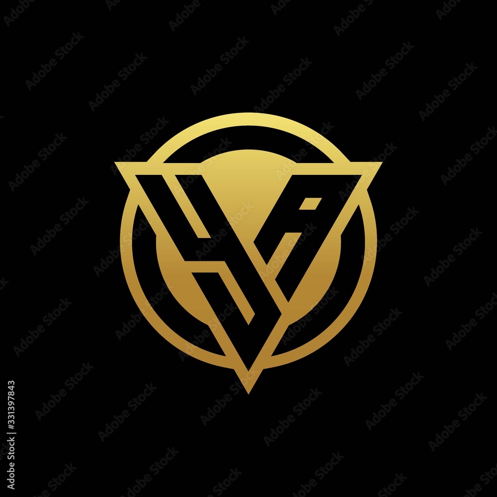 YA logo monogram with triangle shape and circle rounded isolated on gold colors YA logo monogram with triangle shape and circle rounded isolated on gold colors