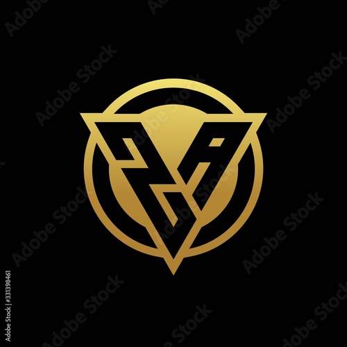 ZA logo monogram with triangle shape and circle rounded isolated on gold colors