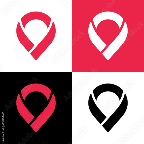 Location pin logo design, map pointer icon, abstract gps symbol - Vector