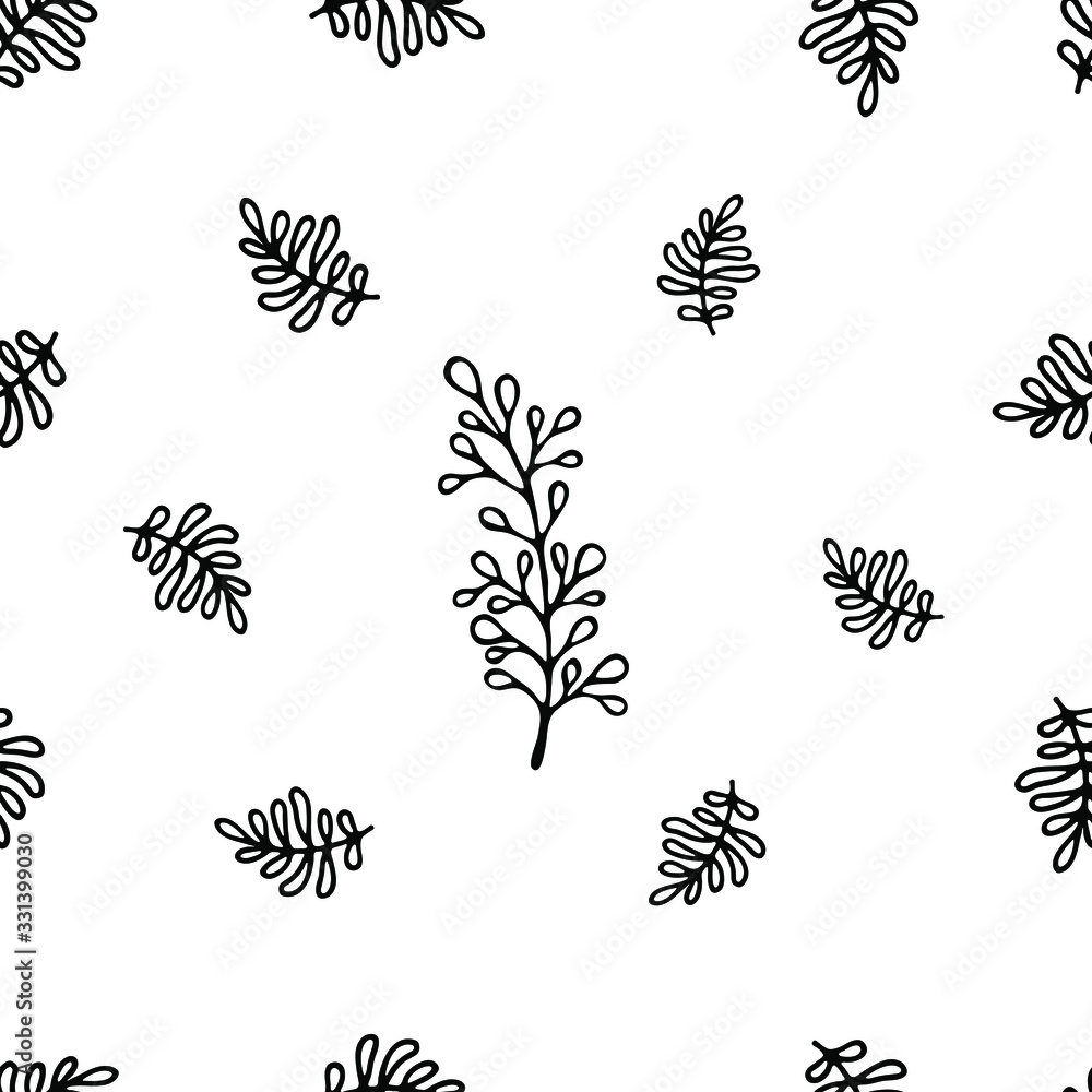 Illustration of floral seamless pattern; hand drawn vector ornate; ink botanical pattern for fabric, paper and decoration