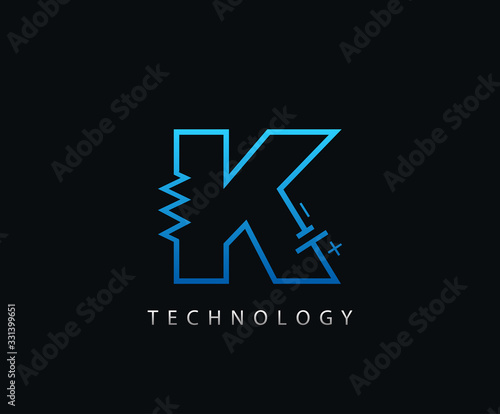 Electric K Letter Icon Design With Electrical Engineering Component Symbol.