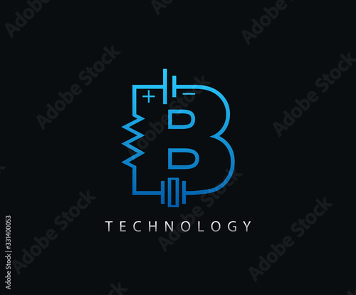 Electric B Letter Icon Design With Electrical Engineering Component Symbol.