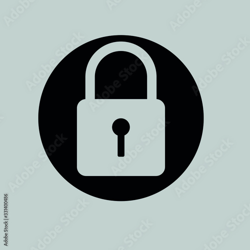 Vector icon of closed padlock inside a black circle. Security concept.