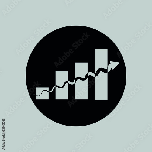 Fluctuating profit concept with curved arrow over economy graph. Vector icon.