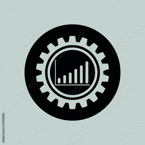 Vector icon with gear and profit economy graph inside a black circle.