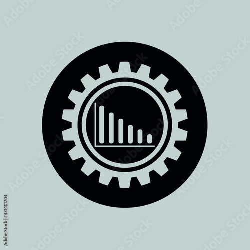 Vector icon of graph indicating losses inside a gear. Loss concept economy and industry.