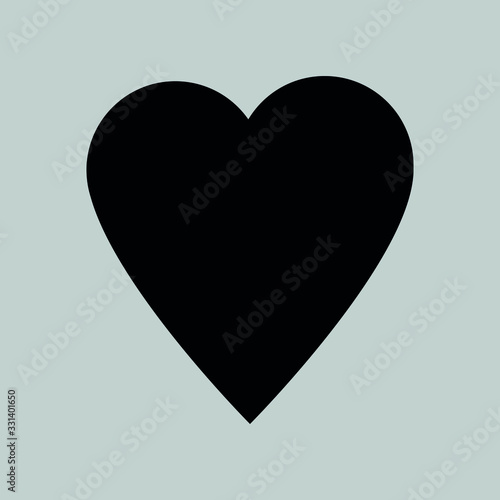 Vector icon of a heart of black color on gray background.