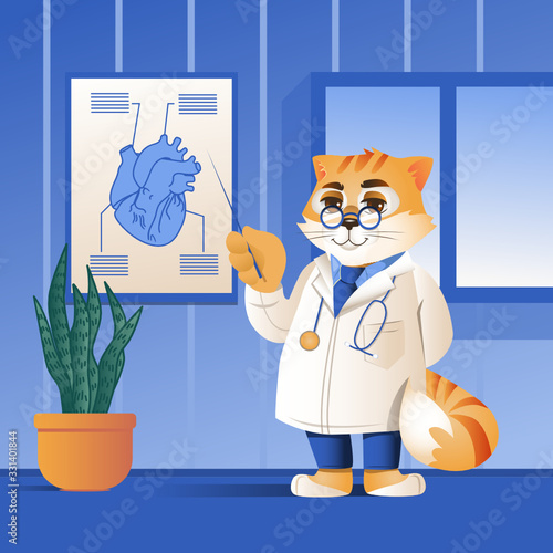 The cartoon doctor cat in his study.