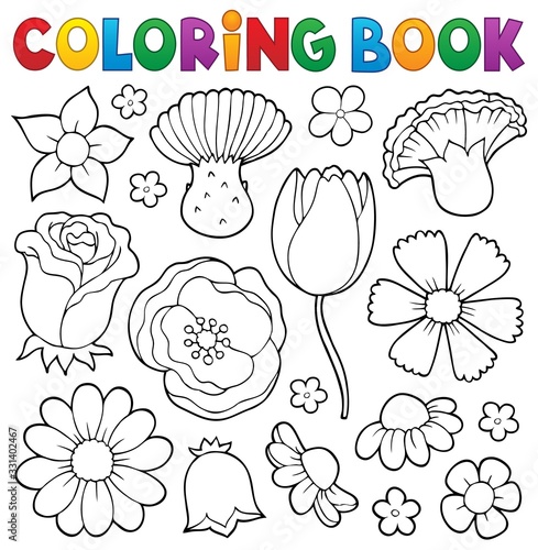 Coloring book various flower heads set 1