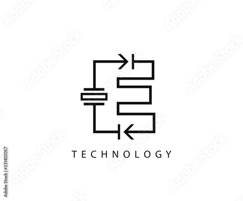 Electrical E Letter Icon Design With Electrical Engineering Symbol Element.