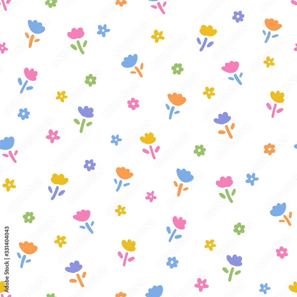 Cute Spring Flower Pattern - Seamless Vector Background