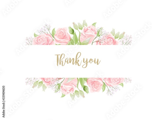 Thank You invitation card template with beautiful pink roses