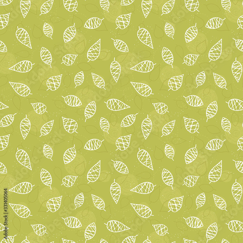 Fun hand drawn leaves seamless pattern, doodle leaf background, great for textiles, banners, wallpaper - vector design
