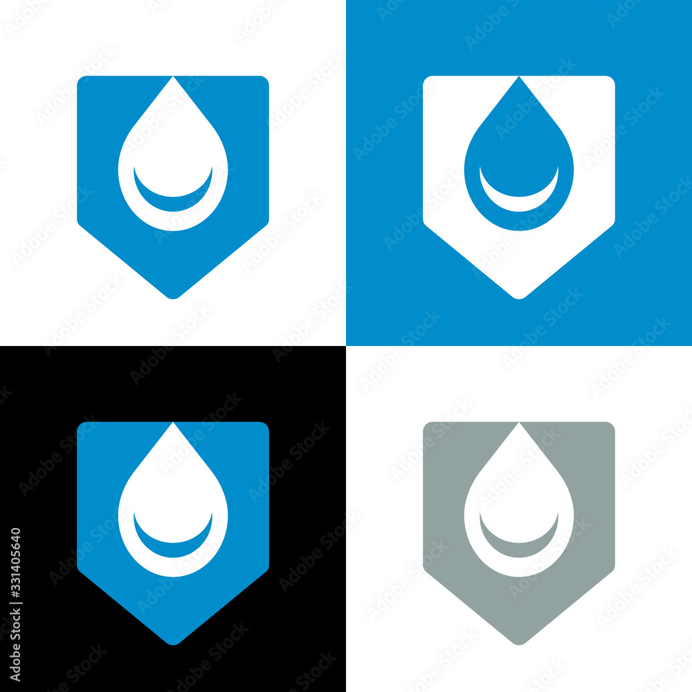 Water droplets and shield logo template, vector icon design Water droplets and shield logo template, vector icon design