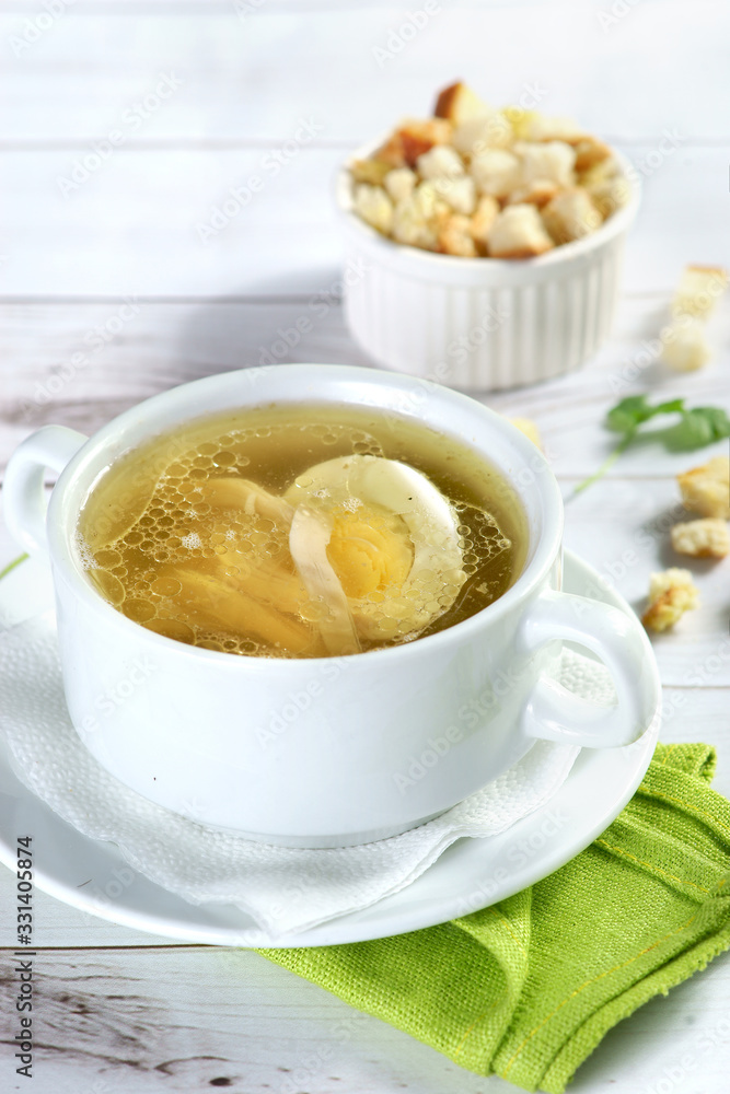 chicken broth with egg and crackers chicken broth with egg and crackers