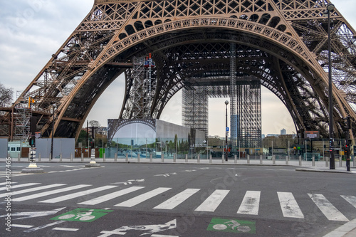 Coronavirus Lockdown in Paris. Nobody in front of the Eiffel tower.