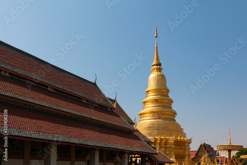 Beautiful Golden Pagoda in a Temple in Northern Thailand. Golden Pagoda background at the beautiful temple.