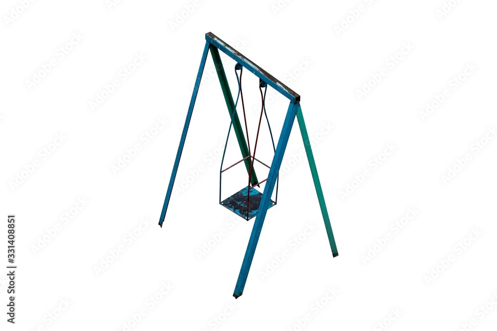 Old rusty abandoned metal swing isolated on white. Old rusty abandoned metal swing isolated on white.