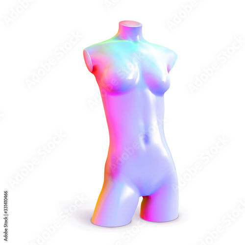 Torso. Female mannequin trendy iridescent neon color. Vector illustration.